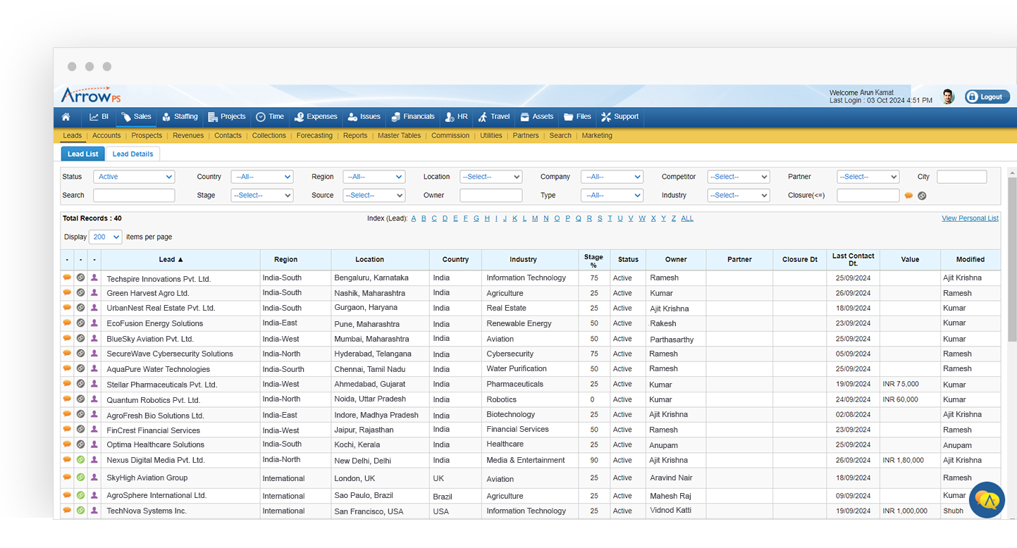 Sales Screen